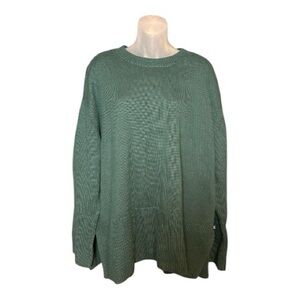 GAP Crewneck Pullover Sweater Side Slit Women's XXL Cotton Green Knit Cozy NWT